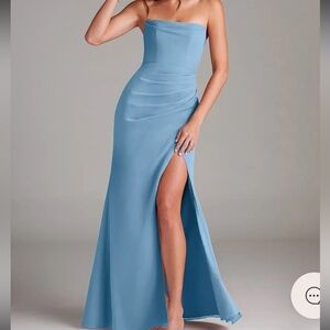 Azazie Strapless Blue Gown